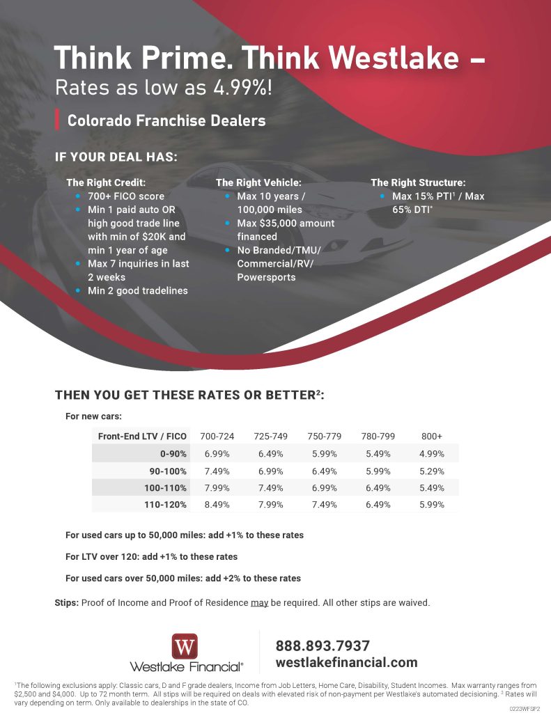 Rates as low as 4.99 Exclusively in CO Westlake Product Portal